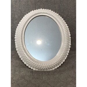 Vintage Wall Oval Mirror Milk Glass Look Hob Nails Plastic White Frame 15x13‎